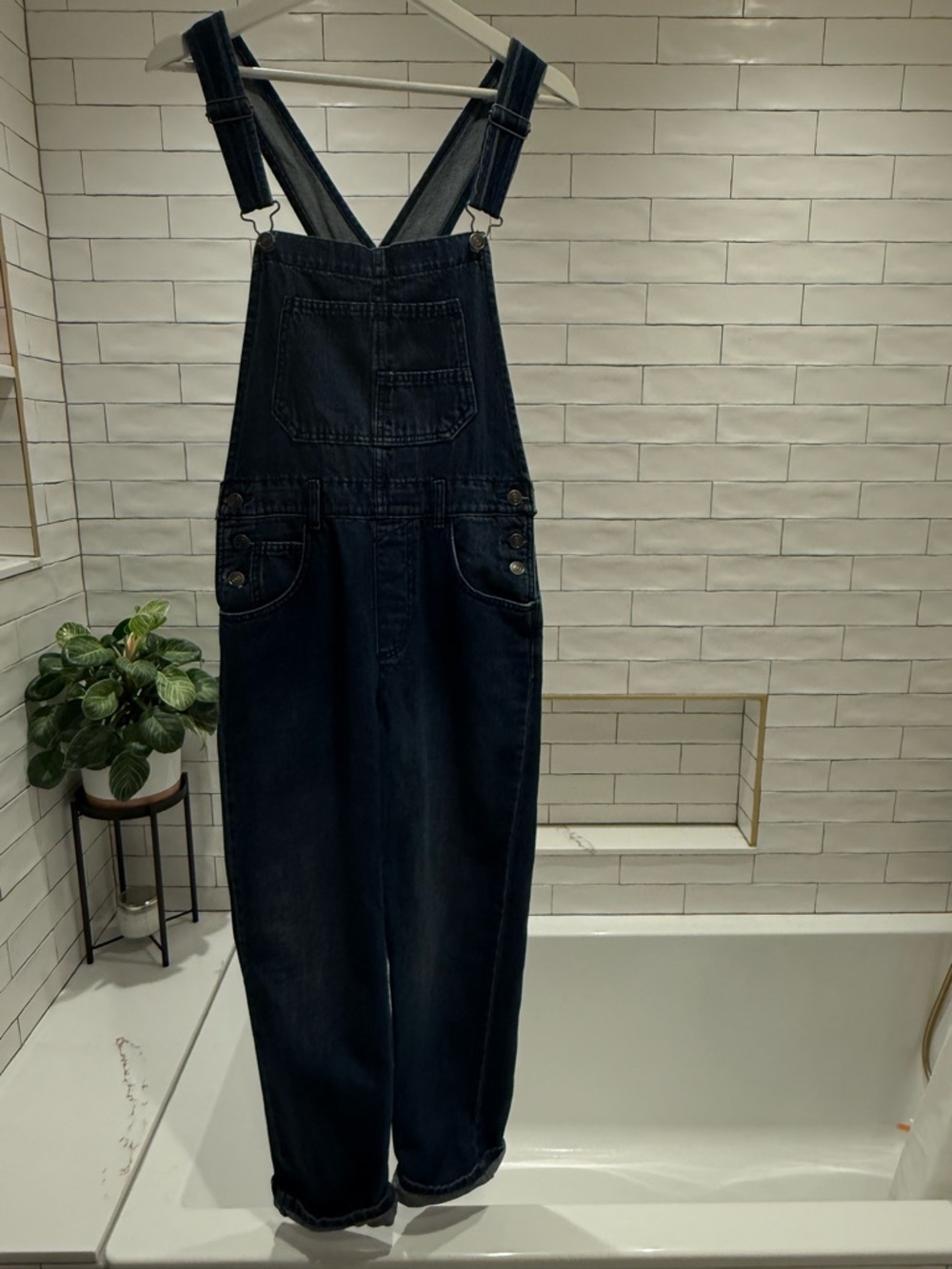 Free People Dark Indigo Denim Overalls